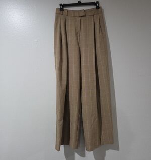 Topshop Tan Plaid Wide-Leg Women’s Trousers